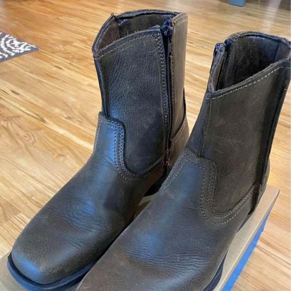 SUREWAY Mens Western Cowboy Boots Square Toe - All-Weather Rugged Slip On